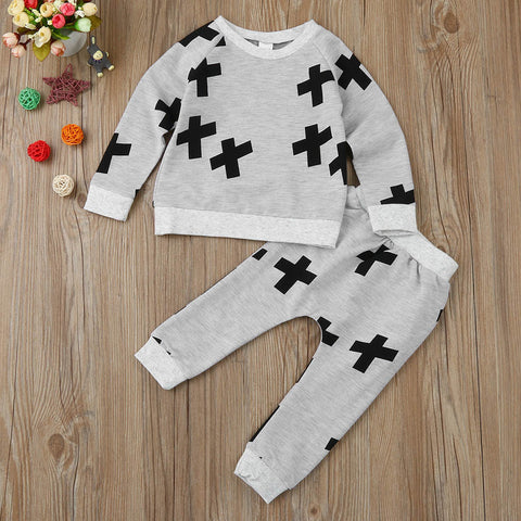 Crossprint Sweatshirt Top & Long Pant Outfit