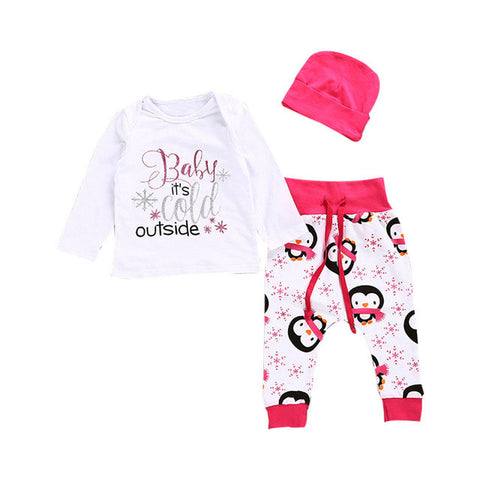 Infant Baby T-shirt Tops, Pants & Hat Outfit